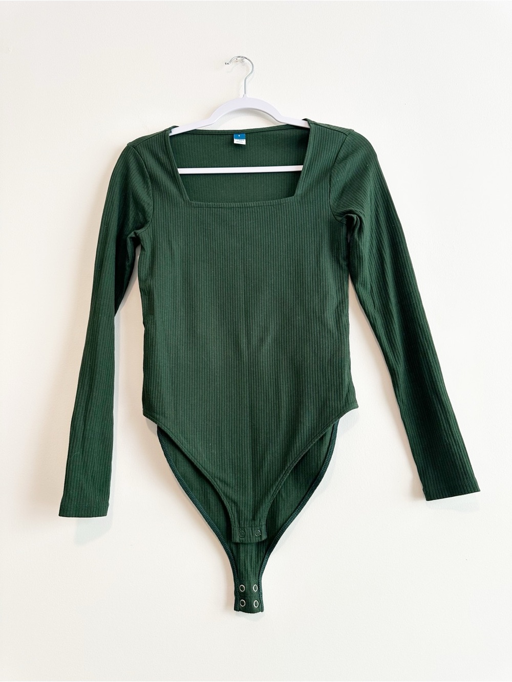 Old Navy Dark Green Ribbed Square Neck Long Sleeve Bodysuit